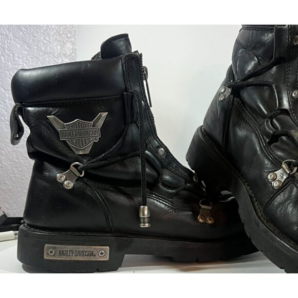 Harley-Davidson Men's Black Leather Boots with Silver Accents - Picture 5 of 10